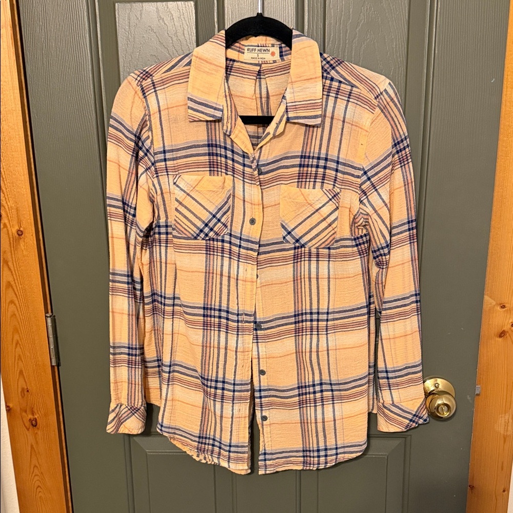 Ruff Hewn Plaid Button Down Shirt - Yellow and Blue